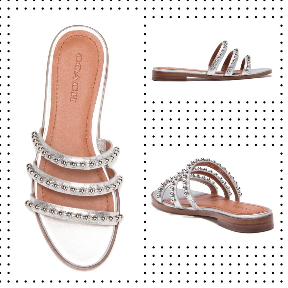 Coach - Isa Studded Metallic Leather Slide Sandal 7.5 - Picture 4 of 16